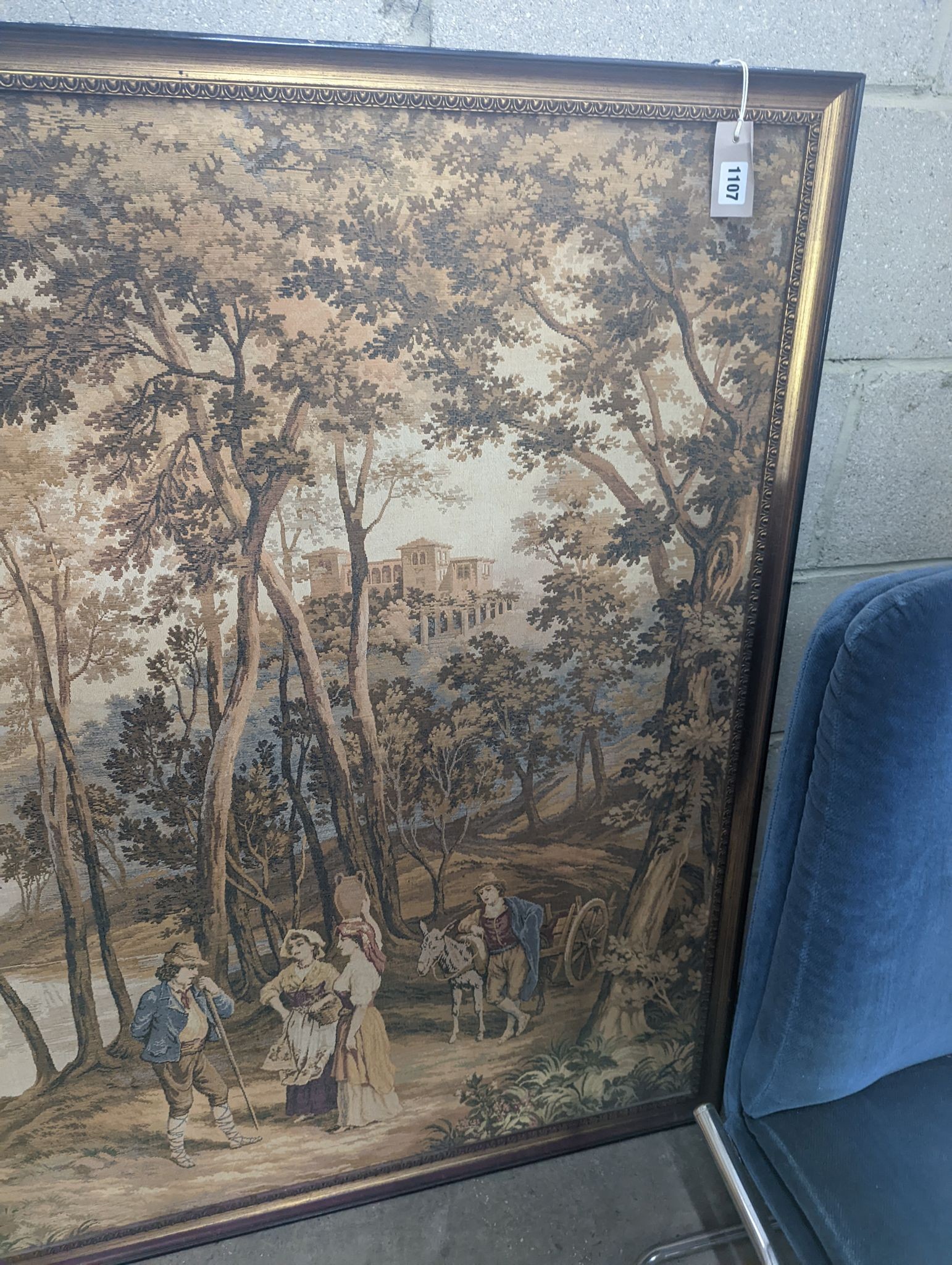 A large rectangular framed machine tapestry panel, width 151cm, height 117cm